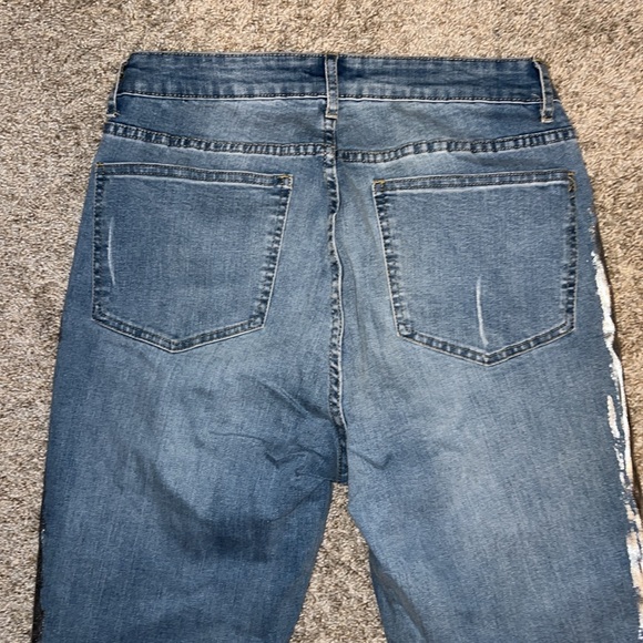 FOR THE REPUBLIC METALLIC SILVER SIDE FRINGE BOTTOM DENIM JEANS size 6 - Picture 5 of 5